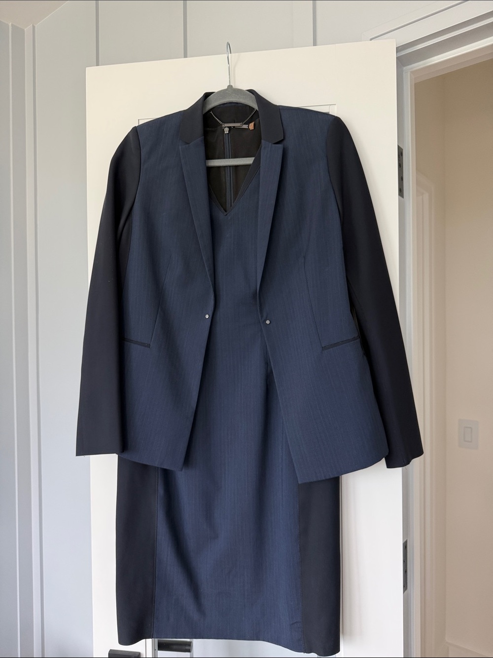 Women's Navy and Black Two-Tone Suit Jacket & Dress Set